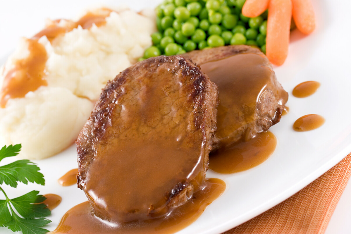 Fresh, warm homemade meal with mashed potato, veggies and steak for Laurel's lake residence